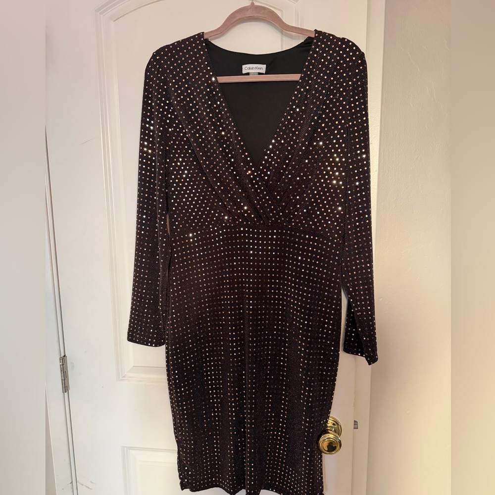 Calvin Klein- Elegant Black and Gold Studded Dress